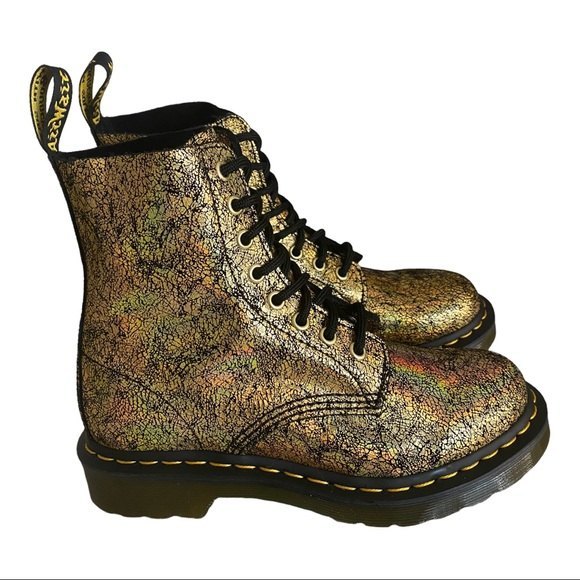 ๐ DR. MARTENS 1460 PASCAL METALLIC GOLD IRIDESCENT CRACKLE BOOTS๐ - Picture 10 of 15